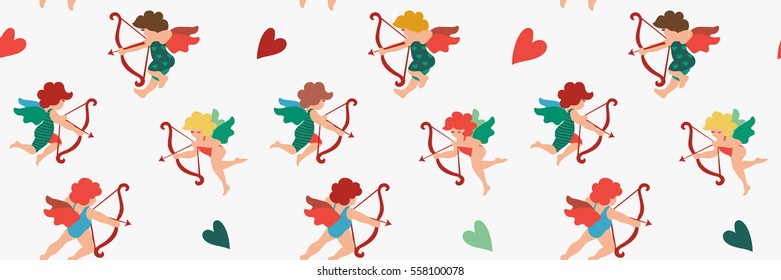 Flying cupids vector seamless pattern