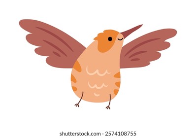 Flying cute bird character. Vector species small birdies with beak and feathers. Birdwatching and ornithology, nature and fauna of natural habitat. Avifauna of woodlands, savannas and grasslands