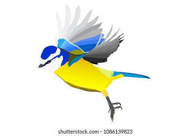 Flying cute bird. Colorful bird. Vector image. White background. 
