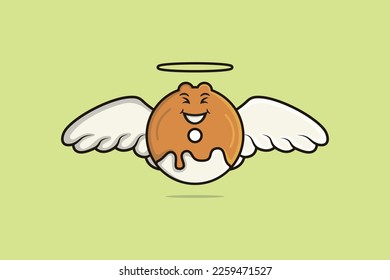 Flying Cute Doughnut Cartoon Character with Bird Wings vector illustration. Food objects icon concept. Colorful glossy donuts with glaze and wings vector design. Bird wings icon logo.