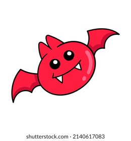 flying cute face red bat, vector illustration art. doodle icon image kawaii.