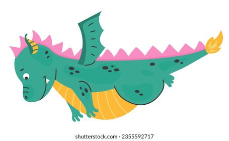 Flying cute green dragon, baby dinosaur for kids