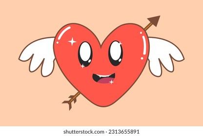 A flying cute love love or heart vector who have 2 wings and carring a love bow on its back vector design