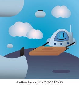 Flying cute robot delivering a pizza Vector