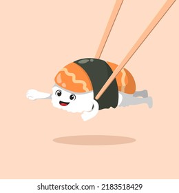 Flying cute salmon sushi cartoon vector