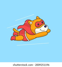 Flying cute super hero shiba inu dog wearing costume and cloak animal mascot cartoon vector illustration