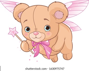 Flying cute teddy bear with magic wand 
