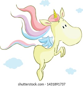 Flying Cute Unicorn - Vector Illustration