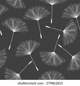 Flying dandelion, seamless pattern in black and white