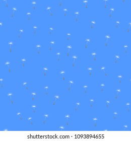 Flying dandelion seed blue background seamless. Template with elements of nature. Eco vector illustration