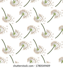 Flying dandelion seed seamless pattern, great design for fabric, wallpaper, background. Vector repeated texture.