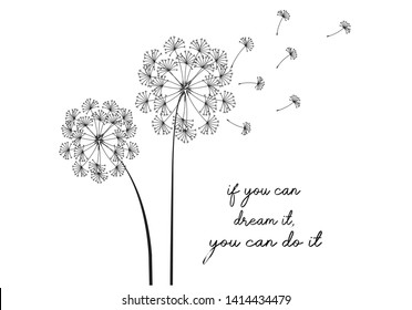 flying dandelion seeds hand drawn fashion texture wall art Hope typography motivational positive slogan with dandelion skecth drawing modern Fashion Slogan for T-shirt and apparels graphic vector 