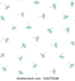 Flying dandelion seeds. Seamless pattern. Delicate blue background. Vector Quality Imitation of watercolor. Not trace. 