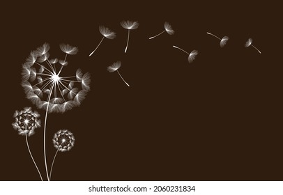 Flying dandelion seeds, vector icon. Vector isolated decoration element from scattered silhouettes.