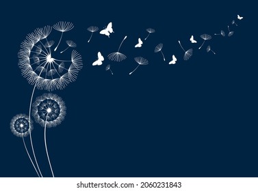 Flying dandelion seeds, vector icon. Vector isolated decoration element from scattered silhouettes.