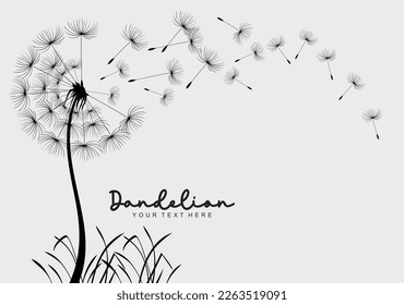 Flying dandelion seeds, vector icon. Vector isolated decoration element from scattered silhouettes