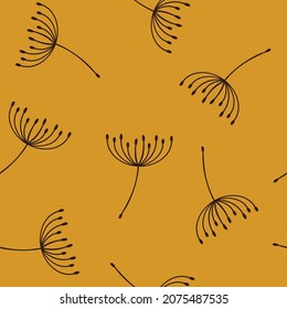 Flying dandelion seeds vector seamless pattern, background.