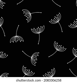 Flying dandelion seeds vector seamless pattern, background.