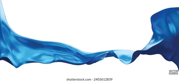 Flying dark blue silk textile fabric flag background. Smooth elegant blue Satin Isolated on white Background for grand opening ceremony. Dark Blue curtain. 3d vector illustration