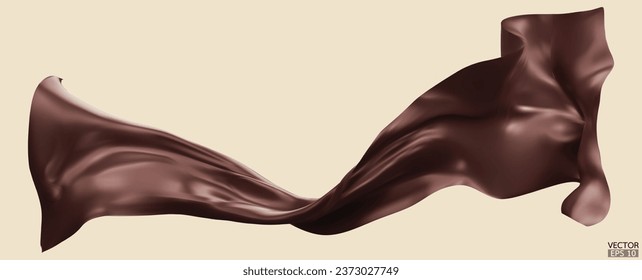 Flying dark brown silk textile fabric flag background. Smooth elegant chocolate Satin Isolated on Background for grand opening ceremony. Flying dark brown silk vertical image. 3d vector illustration