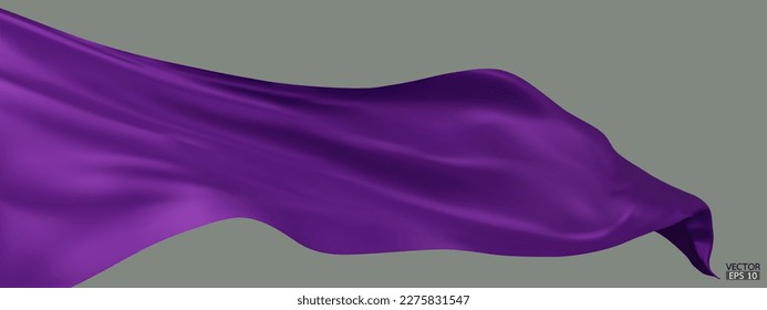 Flying dark purple silk textile fabric flag background. Smooth elegant purple Satin Isolated on blue Background for grand opening ceremony. Dark Purple curtain. 3d vector illustration