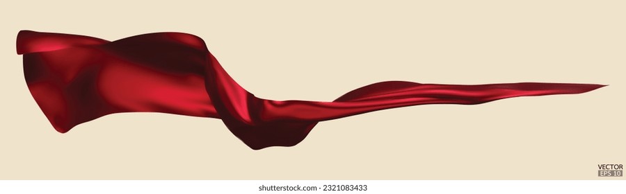 Flying dark red silk textile fabric flag background. Smooth elegant red Satin Isolated on beige Background for grand opening ceremony. Dark Red curtain. 3d vector illustration