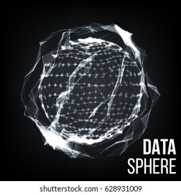 Flying Debris. 3D Vector Illustration. Science And Technology Background. Futuristic Earth Globe. 3d Planet Concept. Big Data Sphere. Vector Cyber Sphere Structure Representation. 
