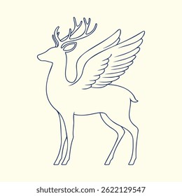 Flying Deer Line Art Silhouette Icon, Majestic Elegant Deer with Wings Illustration Fantasy and Mythological Themes