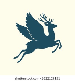 Flying Deer Silhouette icon, Majestic Elegant Deer with Wings Illustration Fantasy and Mythological Themes