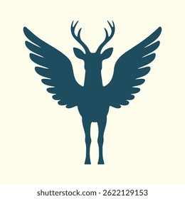 Ícone Flying Deer Silhouette, Majestic Elegante Deer com asas ilustração Fantasia e temas mitológicos