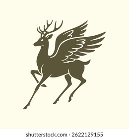 Flying Deer Silhouette icon, Majestic Elegant Deer with Wings Illustration Fantasy and Mythological Themes