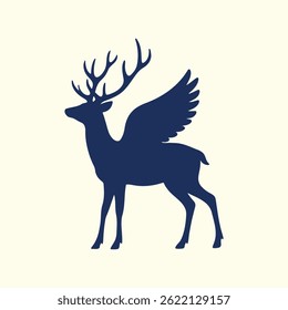Flying Deer Silhouette icon, Majestic Elegant Deer with Wings Illustration Fantasy and Mythological Themes