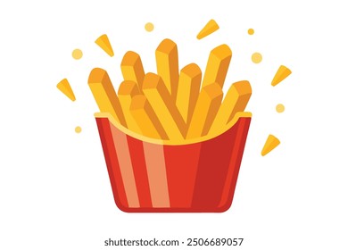 
Flying delicious potato fries flat vector illustration on white background