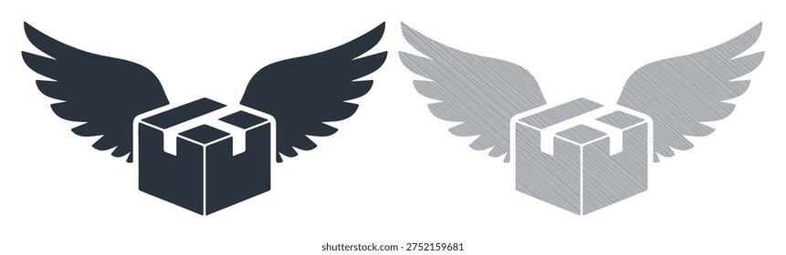 Flying delivery box, fast shipping, logistics service, e-commerce, express cargo concept