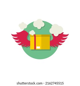 Icono de caja de entrega de vuelo con estilo plano y moderno. Concepto de icono de entrega rápida. Icono de diseño web, aplicaciones, afiche, banner, publicación social de medios, uso de impresión y parte del logo.