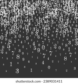 Fliegende Ziffern und Zahlen. Schulmathematik-Titelbild Zurück zum Banner für Schulmathematik auf schwarzem Hintergrund. Fallende Zahlen, Vektorgrafik.