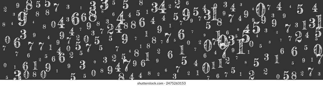 Flying digits and numbers. School math notebook cover. Back to school mathematics banner on blackboard background. Falling numbers vector illustration.