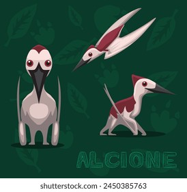Flying Dinosaur Alcione Cartoon Vector Illustration