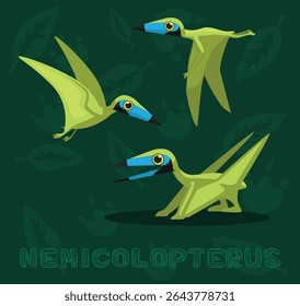 Flying Dinosaur Nemicolopterus Cartoon Vector Illustration