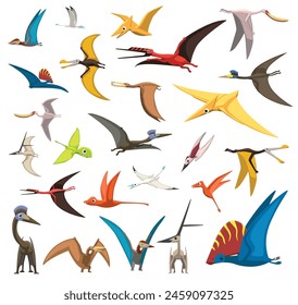 Flying Dinosaur Pterosaur Species Cartoon Vector Illustration