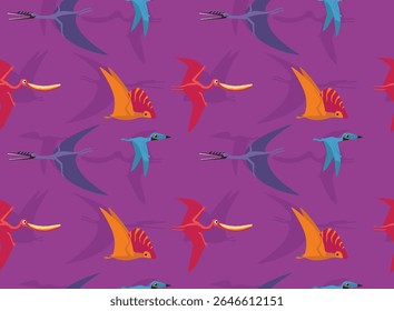 Flying Dinosaur Pterosaurs Summer Set Cartoon Seamless Pattern Background Wallpaper