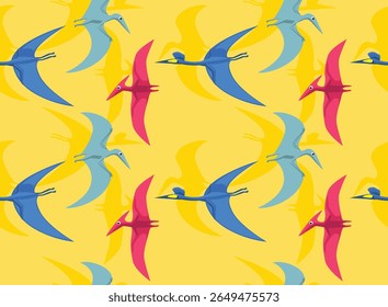 Flying Dinosaur Pterosaurs Summer Set Cartoon Yellow Seamless Pattern Background Wallpaper