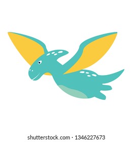 Flying dinosaur. Vector illustration for printing on fabric, wrapping paper, postcard. Cute baby background.