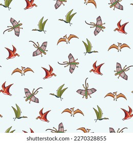 Flying Dinosaur vector illustrations seamless pattern.