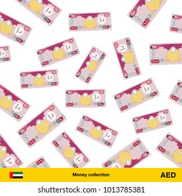 Flying Dirham banknotes. Money rain. Falling Dirham