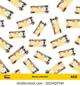 Flying Dirham banknotes. Money rain. Falling Dirham