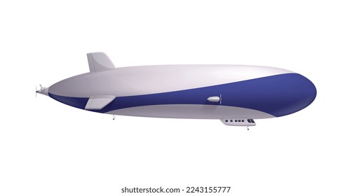Flying dirigible against white background realistic vector illustration