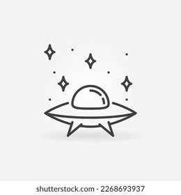 Flying Disc and Stars vector UFO and Alien Life concept linear icon or symbol