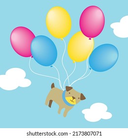 Flying dog with balloon icon print