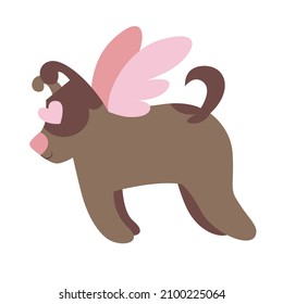 Flying Dog Cupid. Funny Character In Flat Style